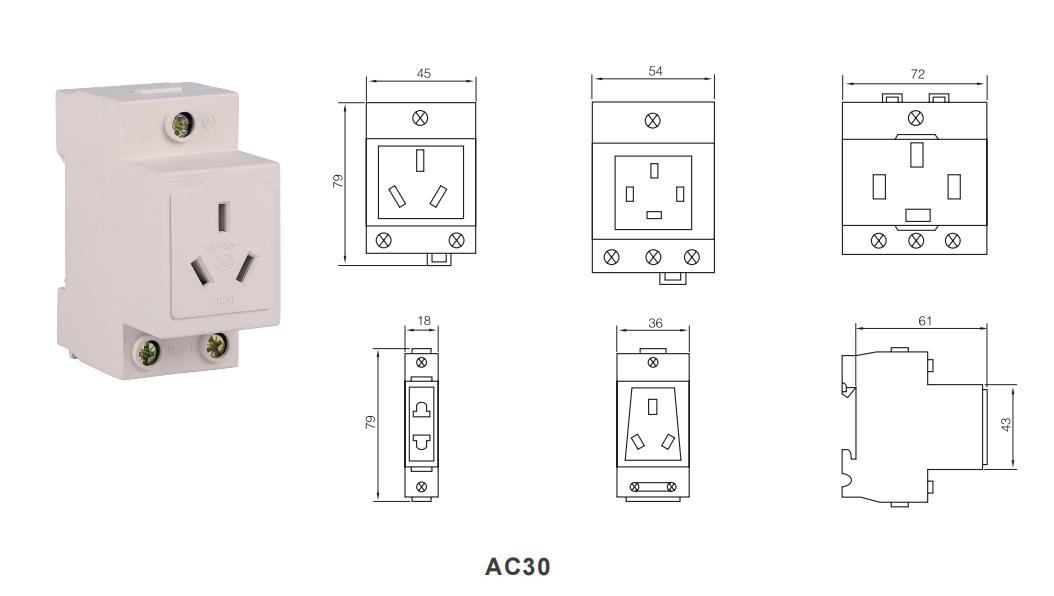 AC30 Modular Socket Dimensions