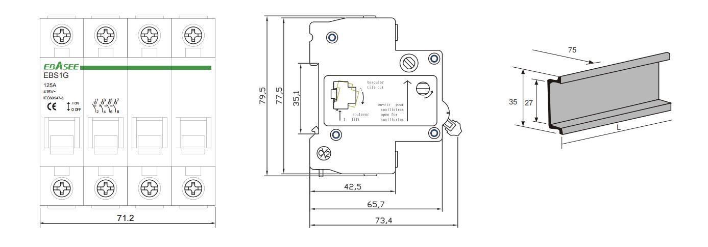 EBS1G Isolating Switch Dimensions