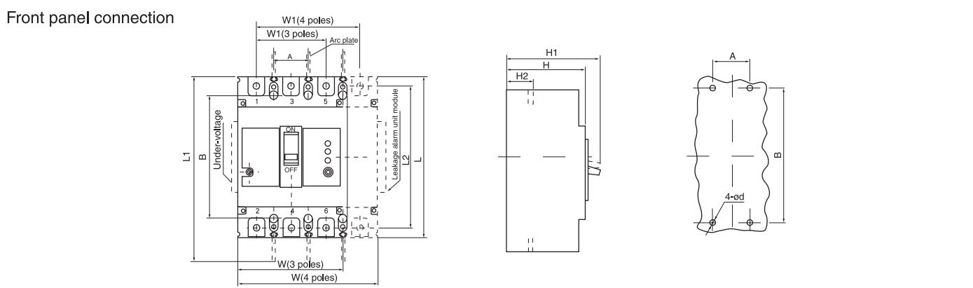 EBS1ML Earth Leakage Moulded Case Circuit Breaker Dimensions