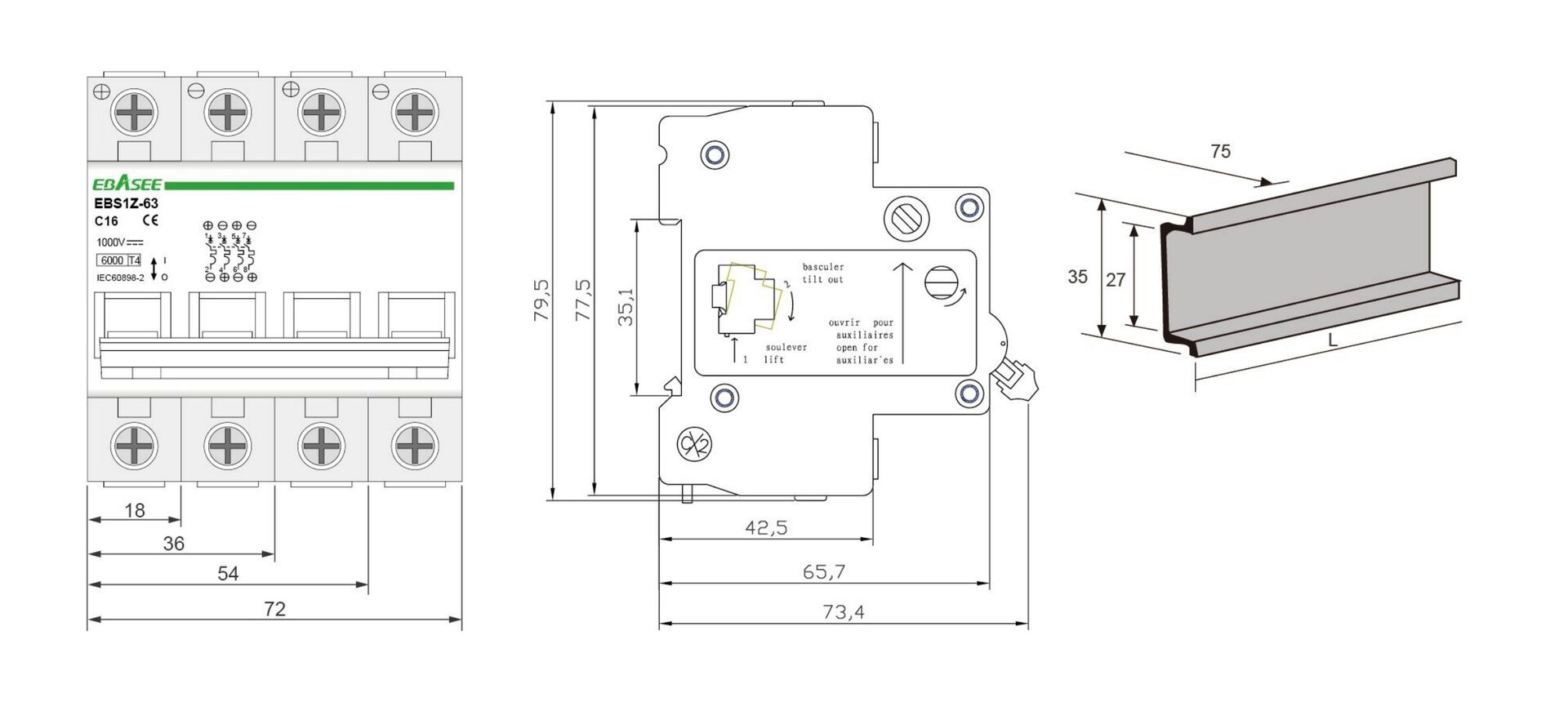 EBS1Z-63 DC MCB Dimension