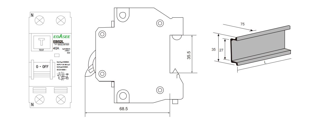 EBS2L Residual Current Circuit Breaker Dimensions