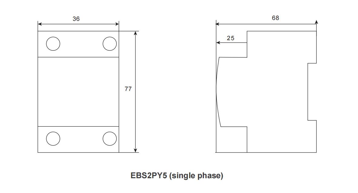EBS2P5 Over and Under Voltage Protector Dimensions