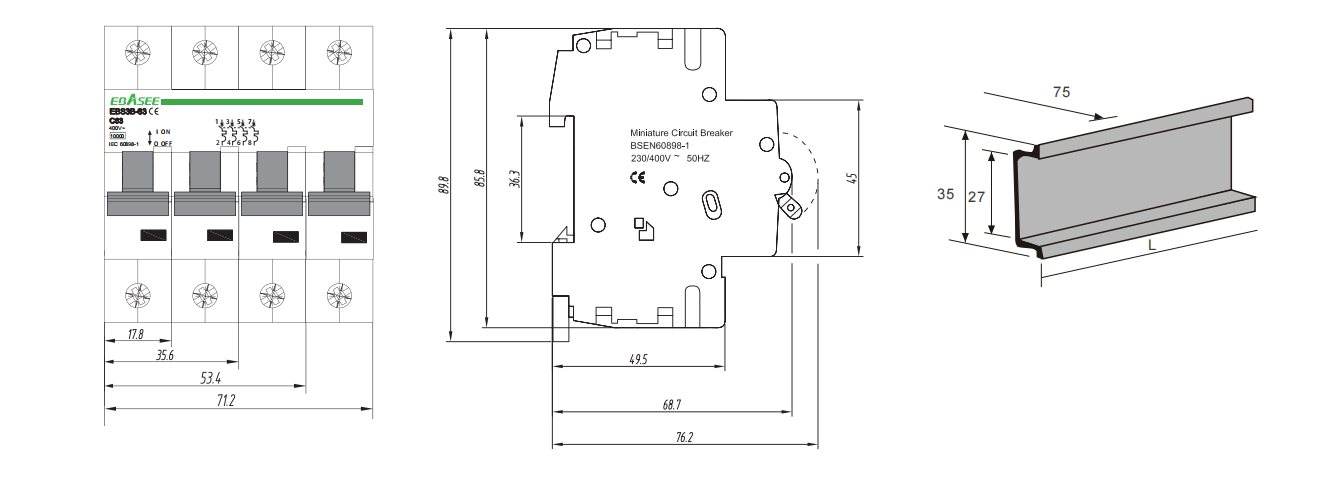 EBS3B Miniature Circuit Breaker Dimensions