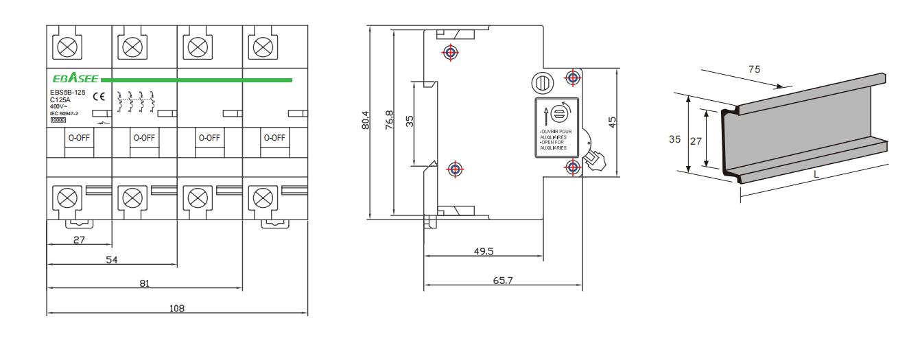 EBS5B-125 Miniature Circuit Breaker Dimensions