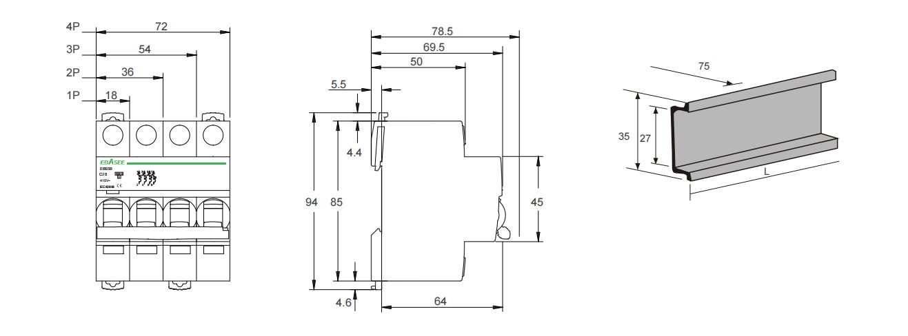 Miniature Circuit Breaker Dimensions