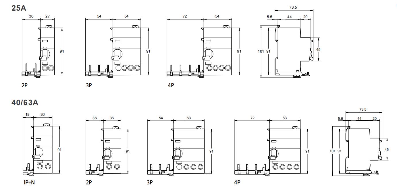 EBS5BLE RCBO Dimensions