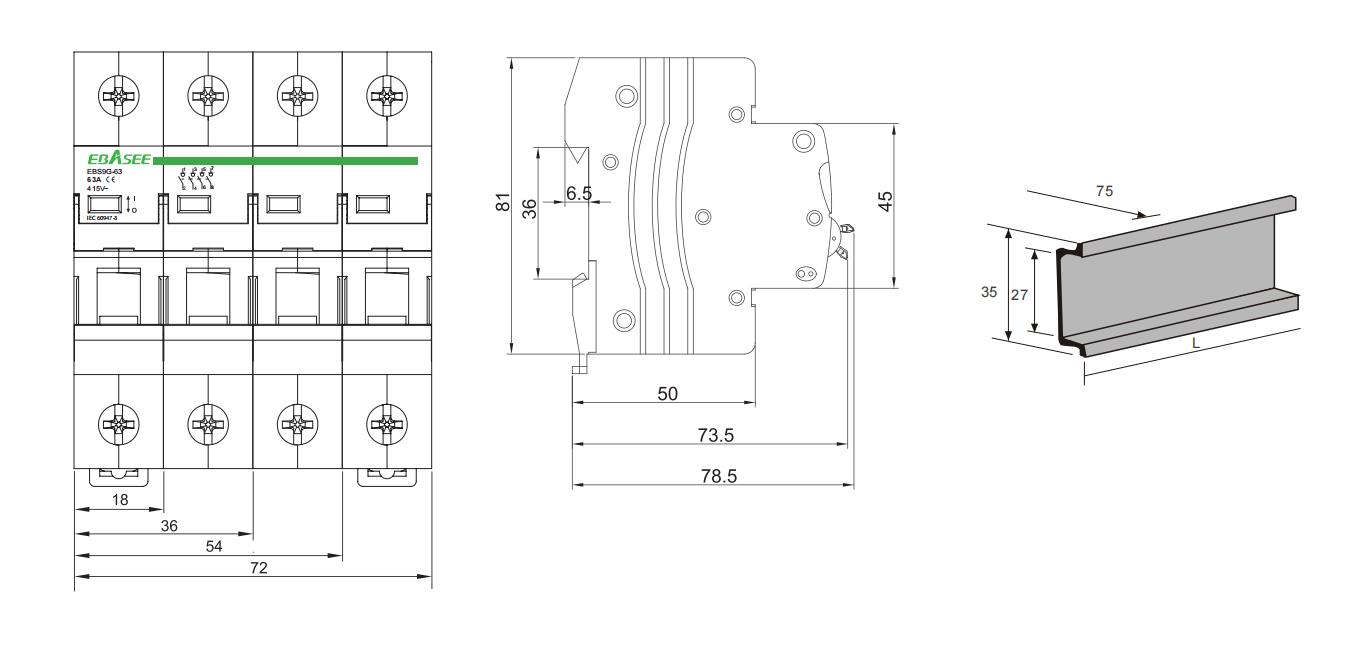 EBS9G-125 Isolating Switch Dimensions