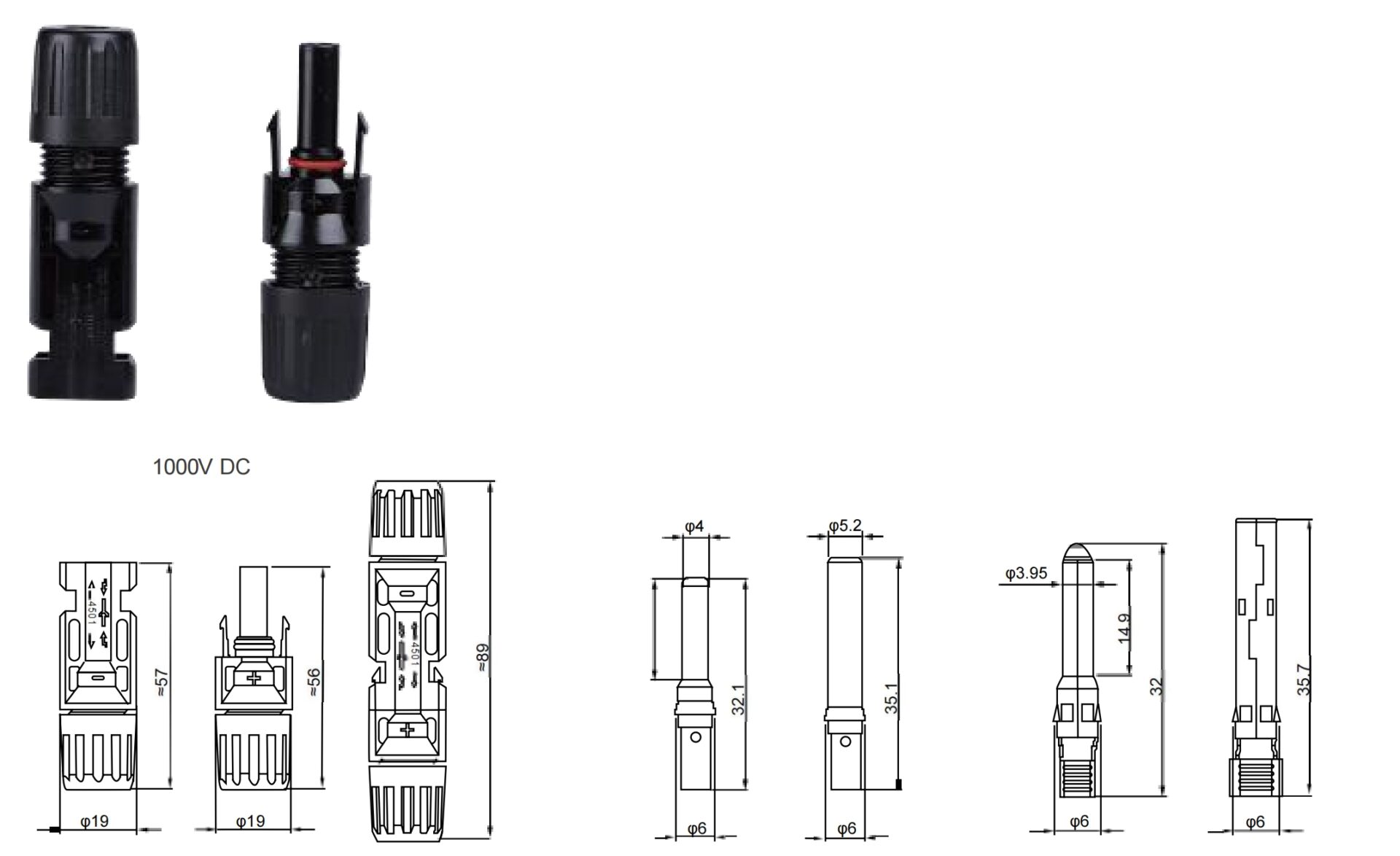 MC4 Photovoltaic DC connector Dimension