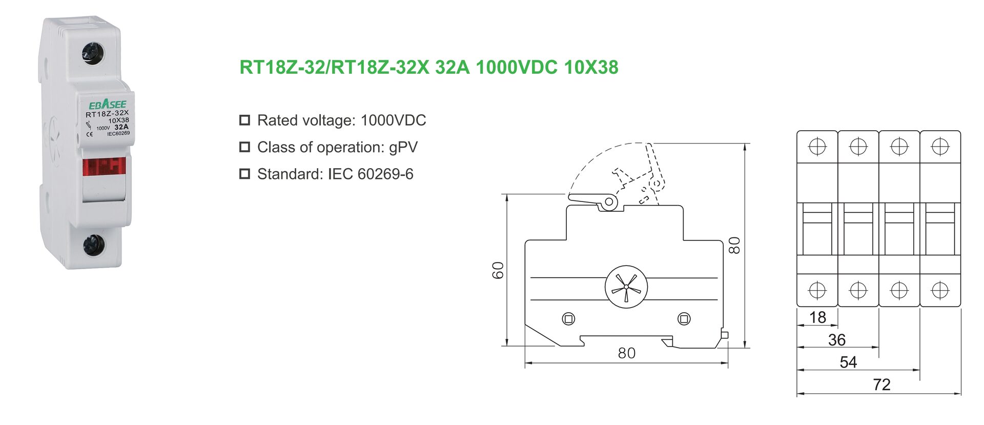 RT18Z DC Fuse Dimension