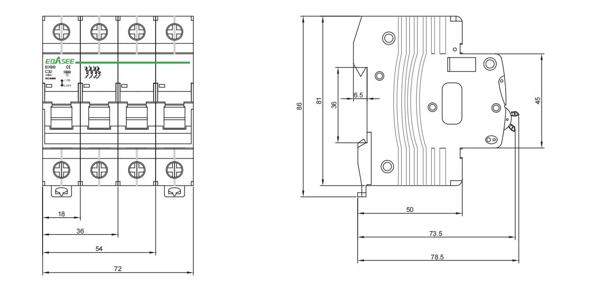 EBASEE BX9B Miniature Circuit Breaker Dimension