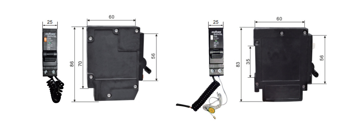BXPH7BL Residual Current Circuit Breaker with Over Current Protection dimension