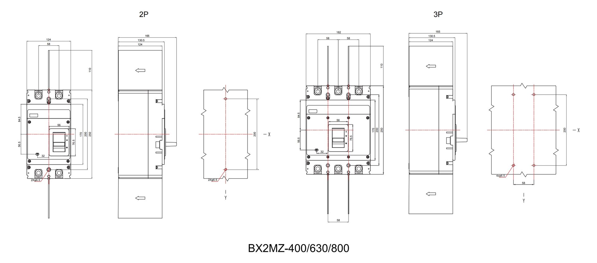 BX2MZ DC MCCB Dimension