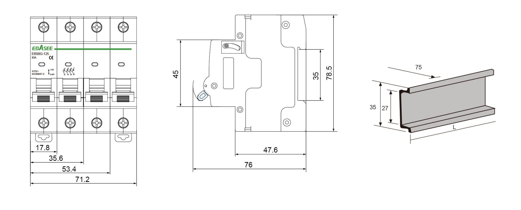 EBS8G-125 Isolating switch Dimension