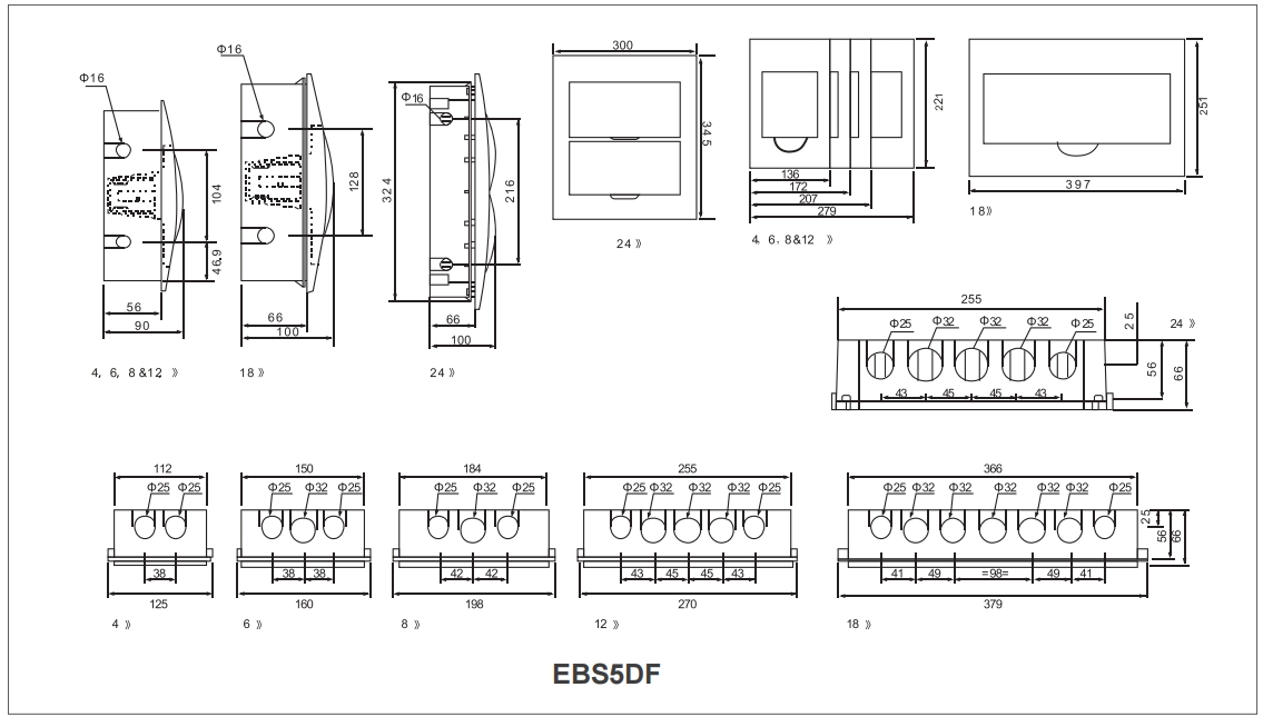 EBS5DFS Black Distribution Box Dimension