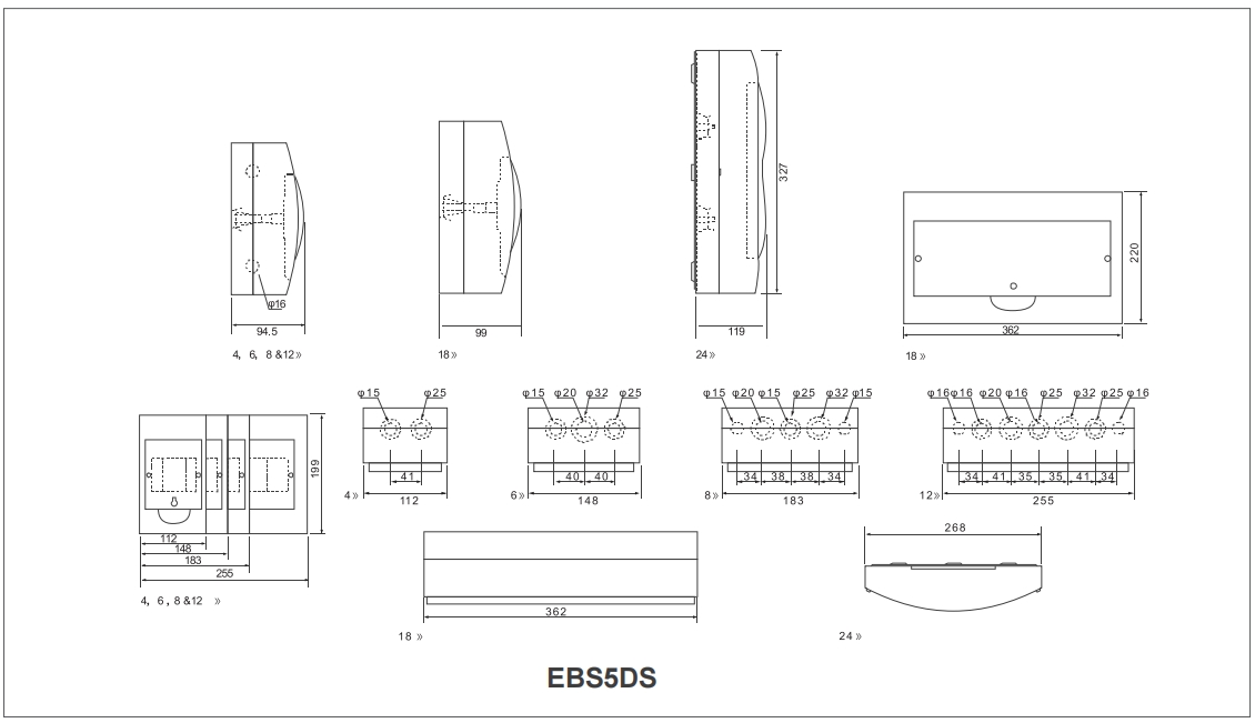 EBS5DFS Black Distribution Box Dimension