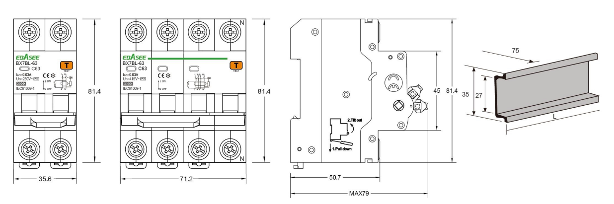 2P 4P RCBO Dimension