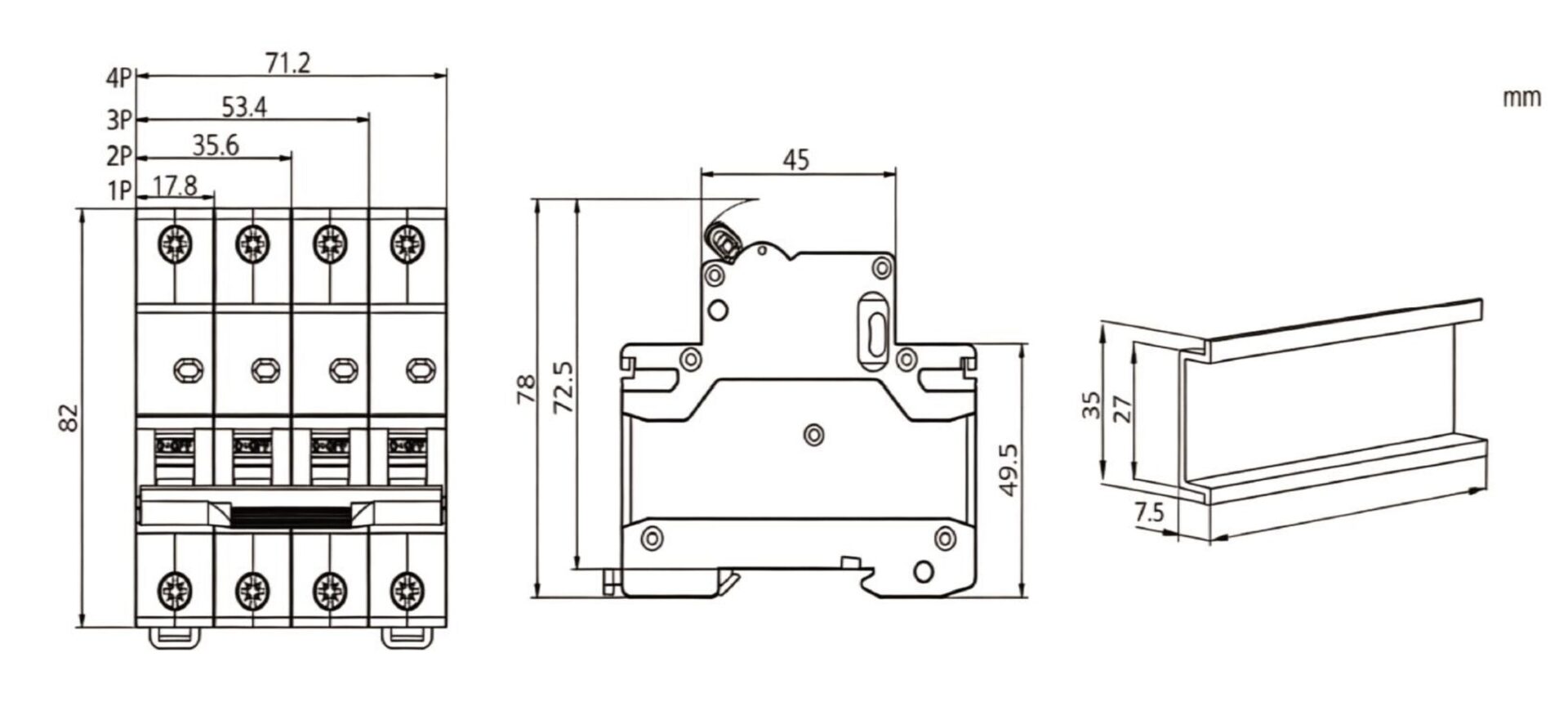 BX8B MCB Dimensions