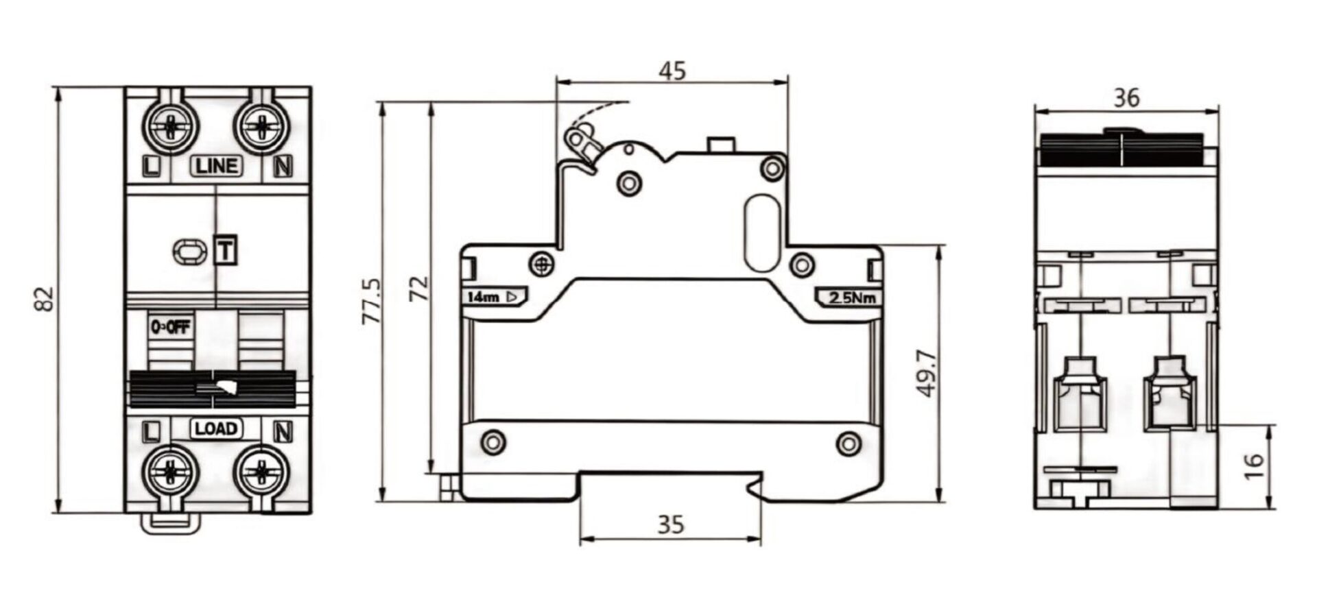 BX8LE-63 RCBO Residual Current Circuit Breaker with Over Current Protection Dimensions