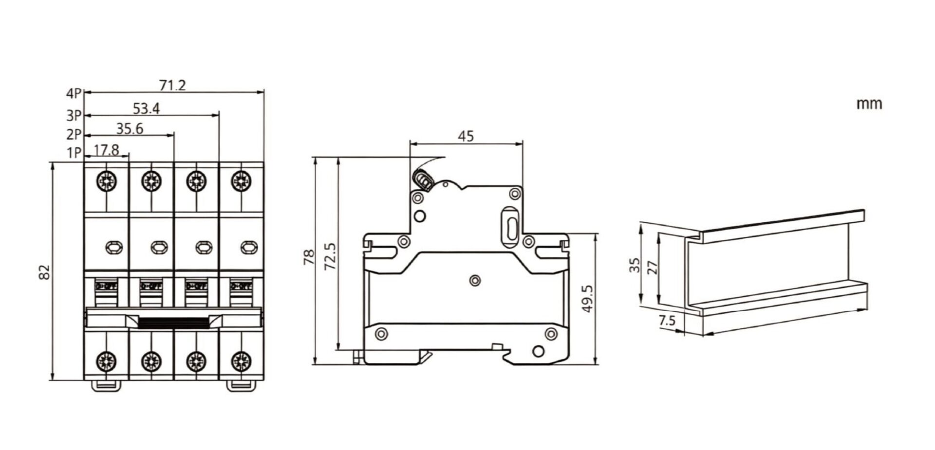 BX8R RCCB Residual current Circuit Breaker Dimensions