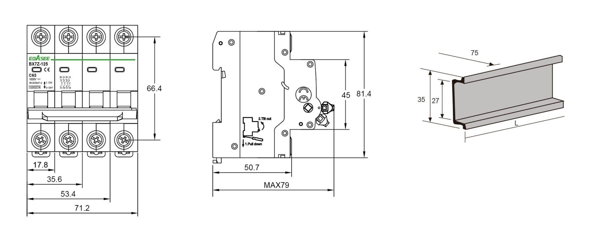 BX​7Z-125 DC MCB Dimension​