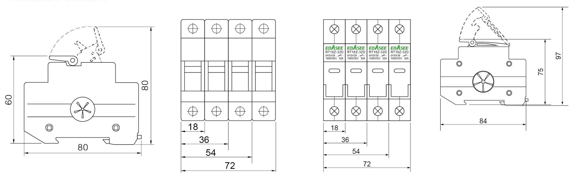 RT18Z-32D DC Fuse Dimension